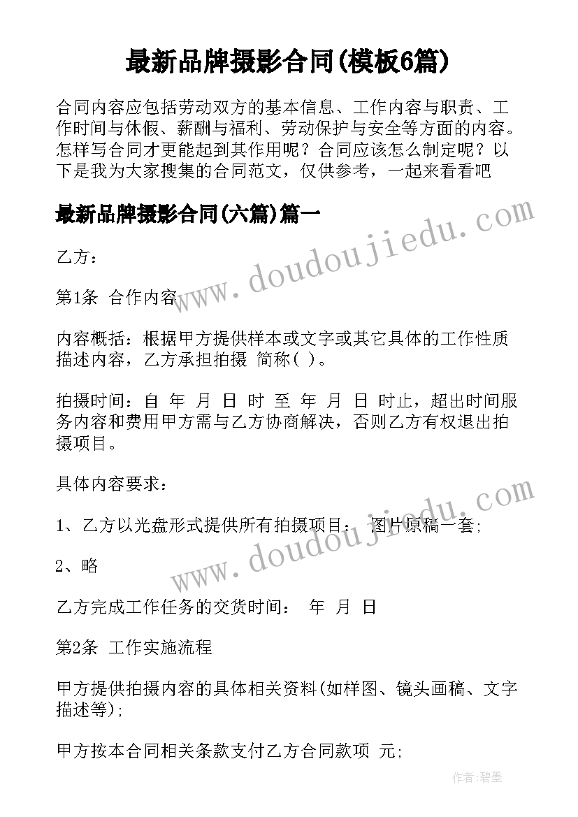 最新品牌摄影合同(模板6篇)