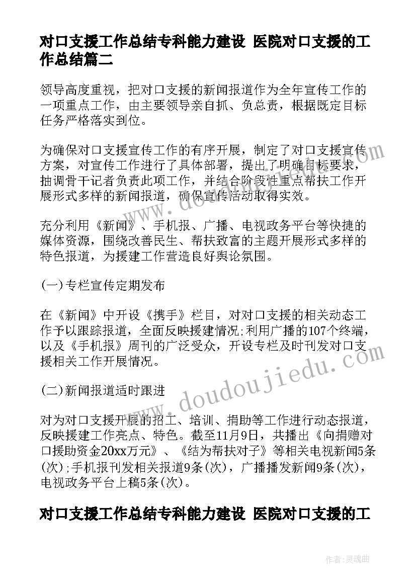 2023年对口支援工作总结专科能力建设 医院对口支援的工作总结(优秀8篇)