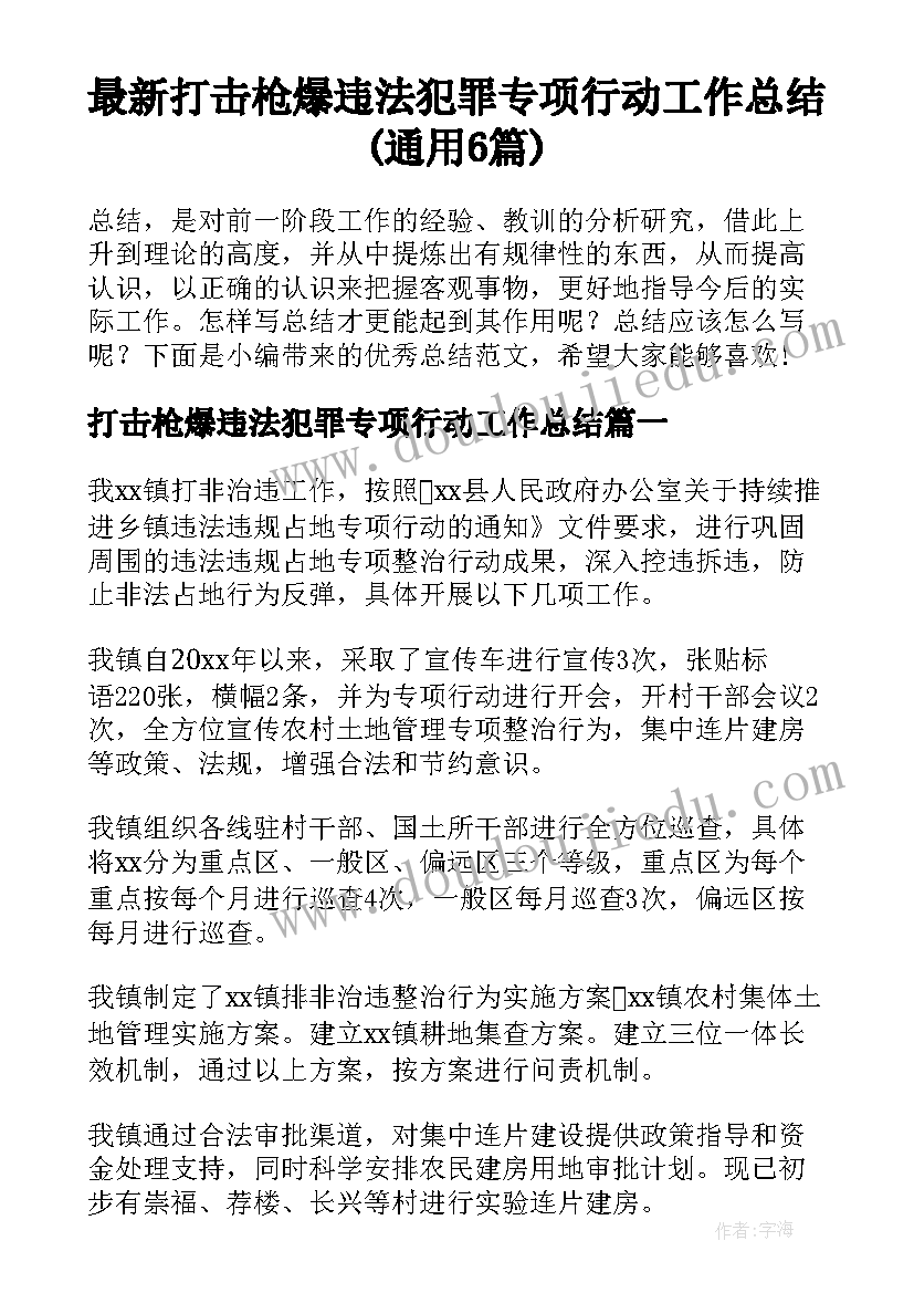 最新打击枪爆违法犯罪专项行动工作总结(通用6篇)