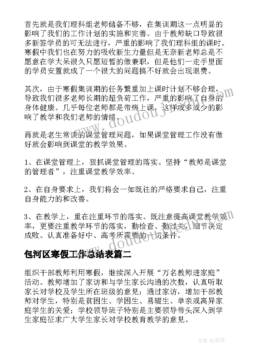 最新包河区寒假工作总结表(优质8篇)