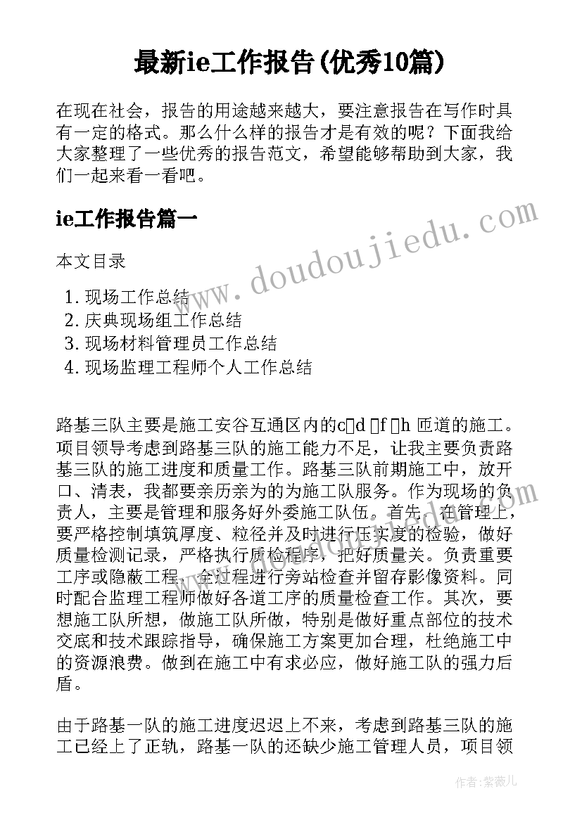 最新ie工作报告(优秀10篇)