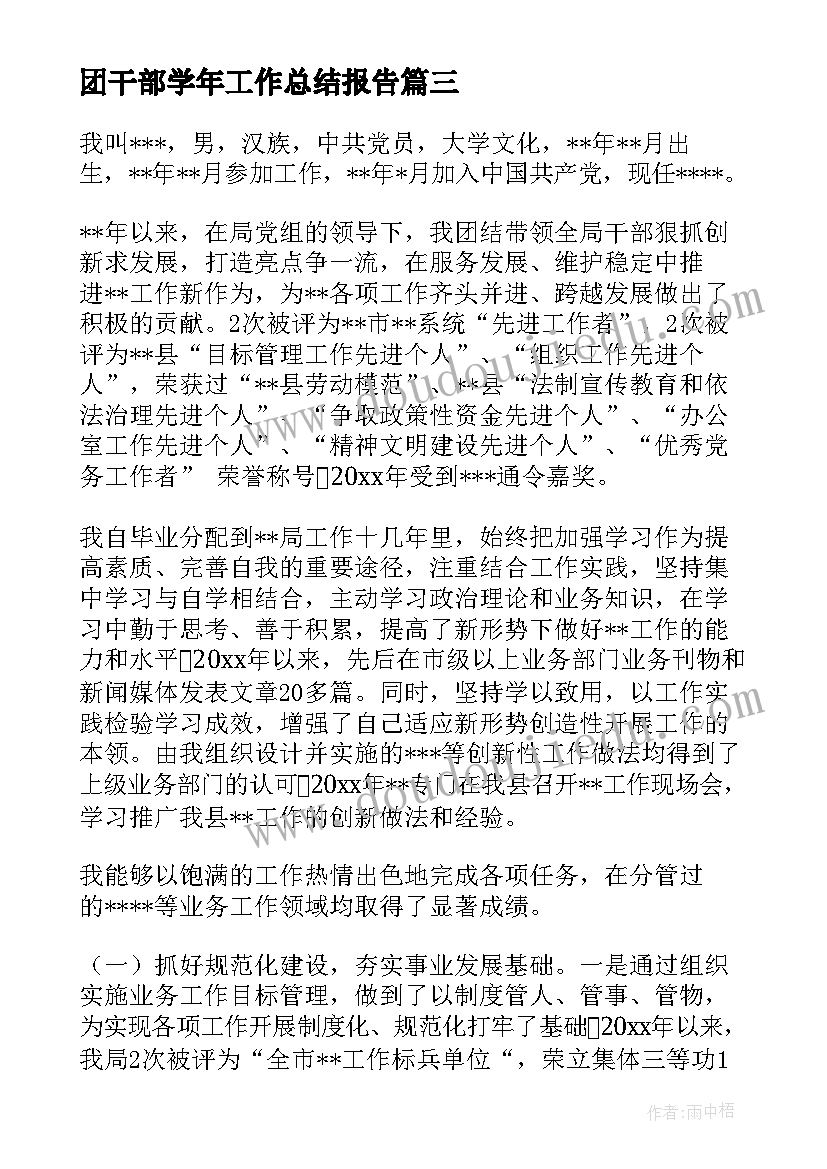 2023年团干部学年工作总结报告(通用5篇)