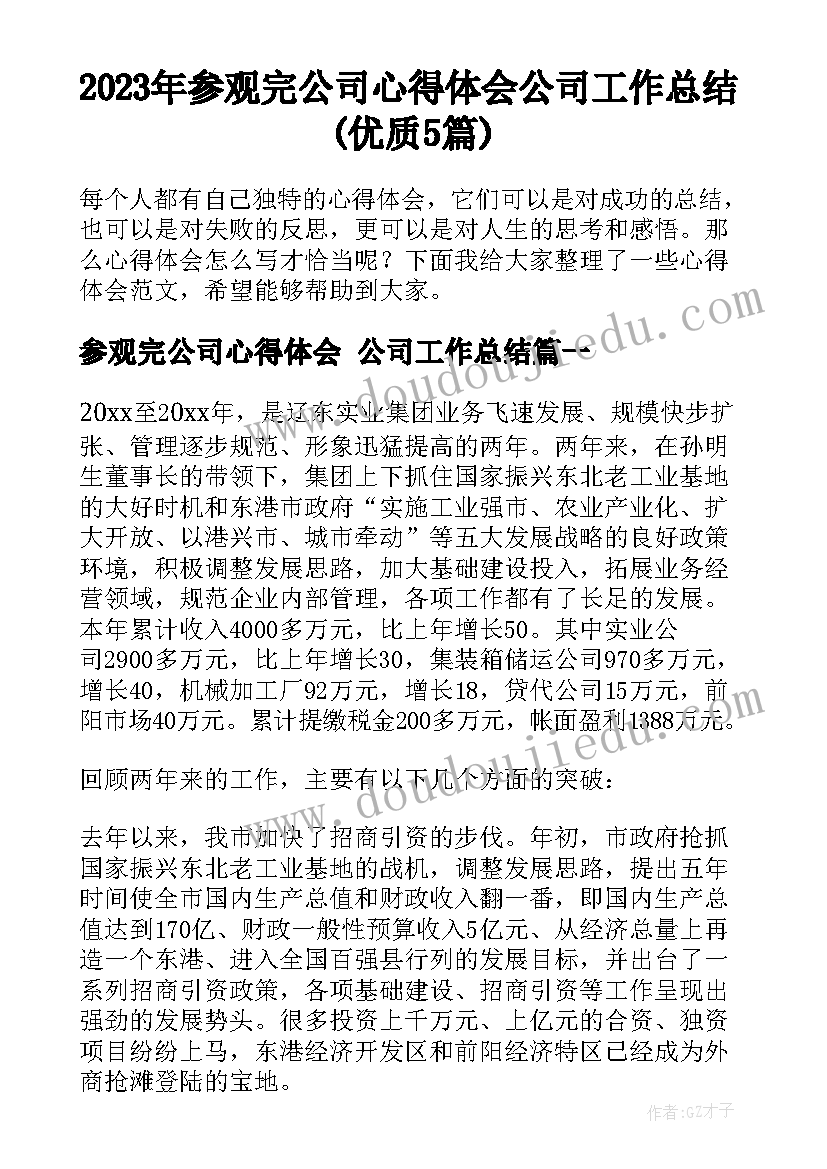 2023年参观完公司心得体会 公司工作总结(优质5篇)