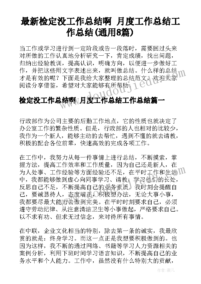 最新检定没工作总结啊 月度工作总结工作总结(通用8篇)