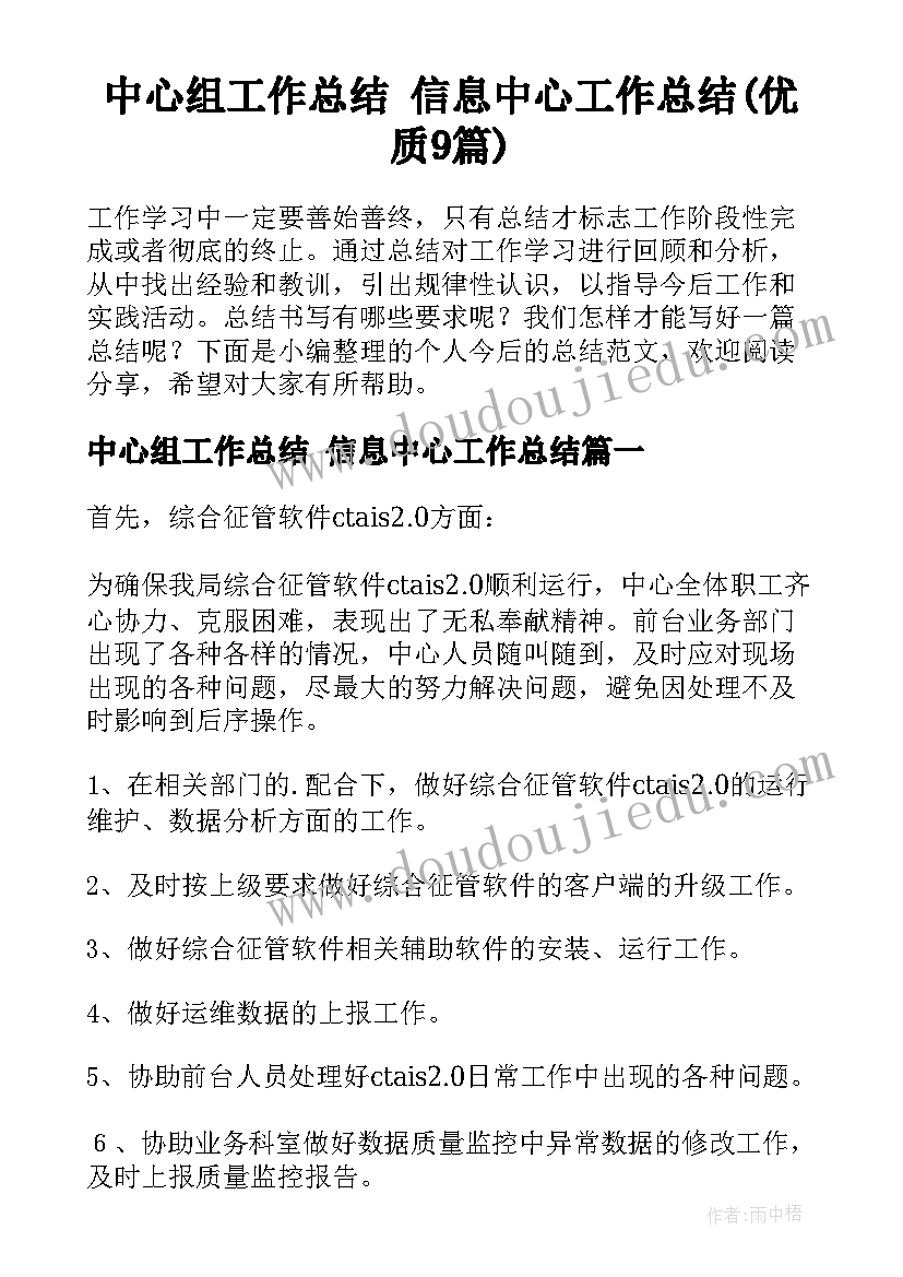 中心组工作总结 信息中心工作总结(优质9篇)