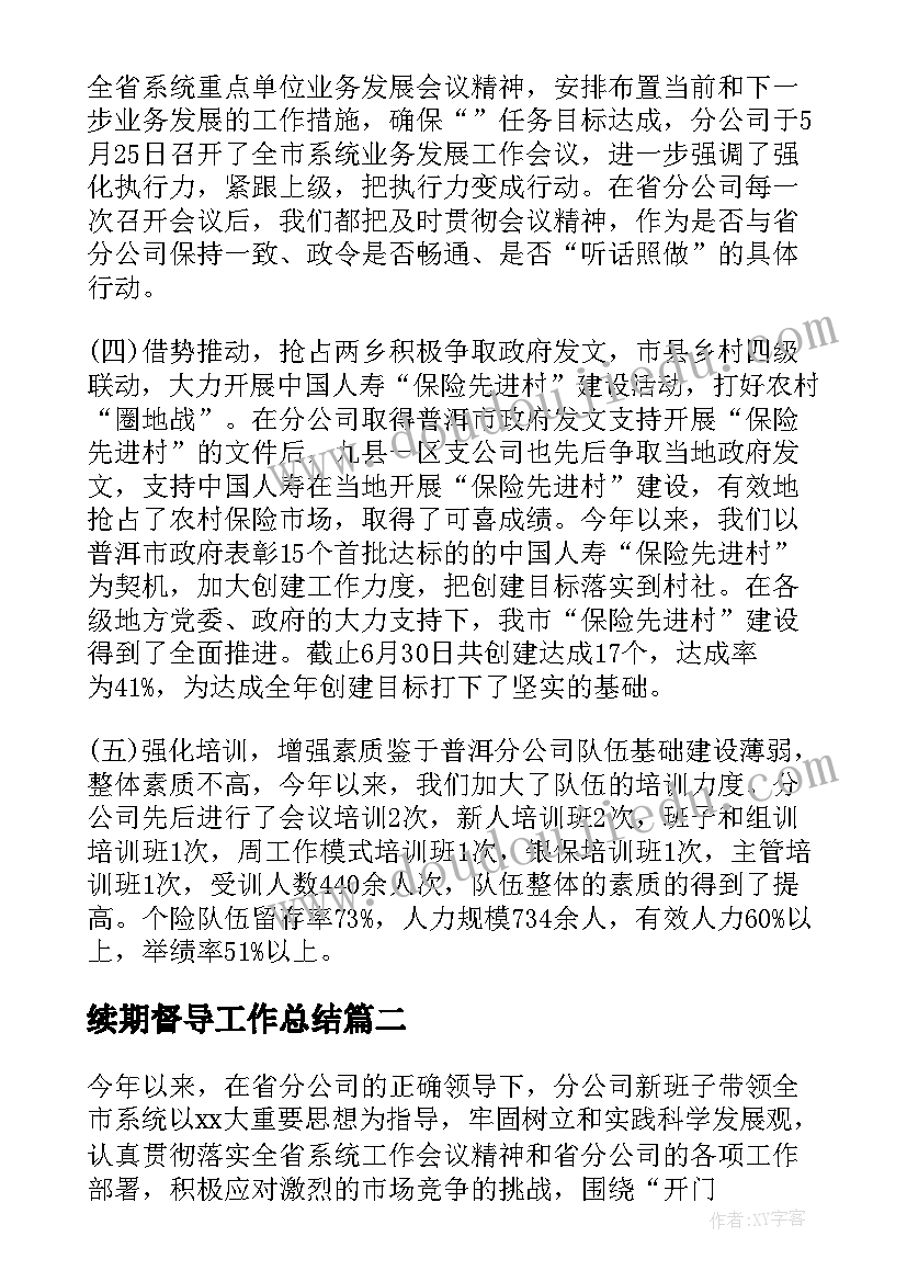 2023年续期督导工作总结(通用5篇)