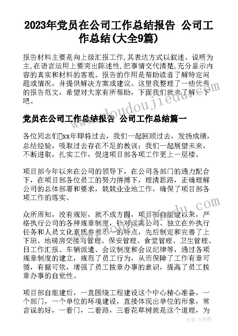 2023年党员在公司工作总结报告 公司工作总结(大全9篇)