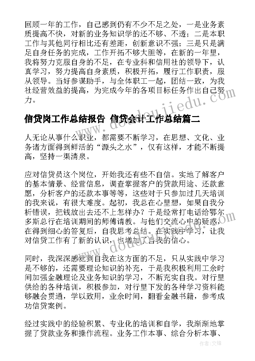 2023年信贷岗工作总结报告 信贷会计工作总结(模板9篇)