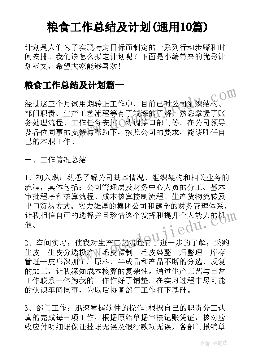 粮食工作总结及计划(通用10篇)