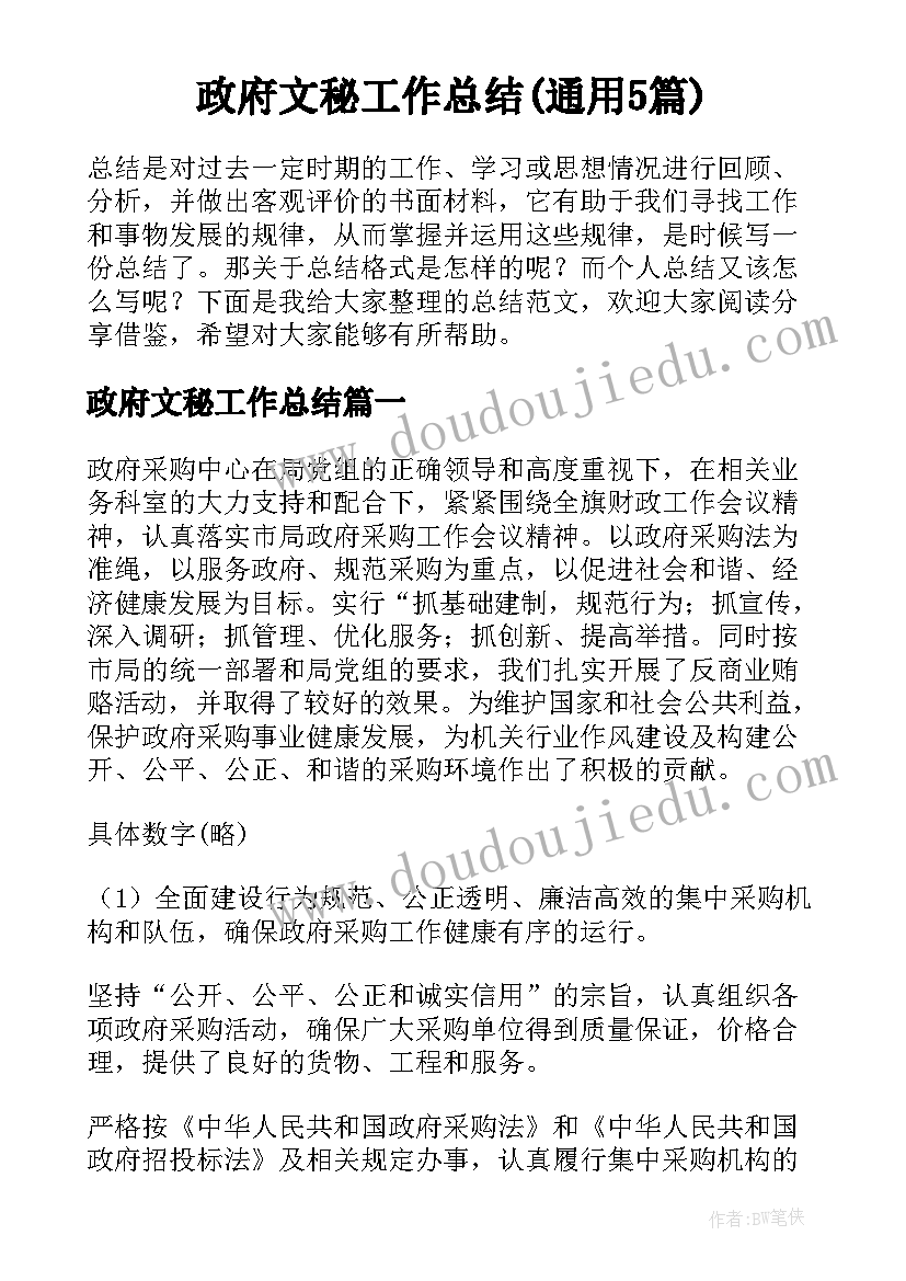 政府文秘工作总结(通用5篇)