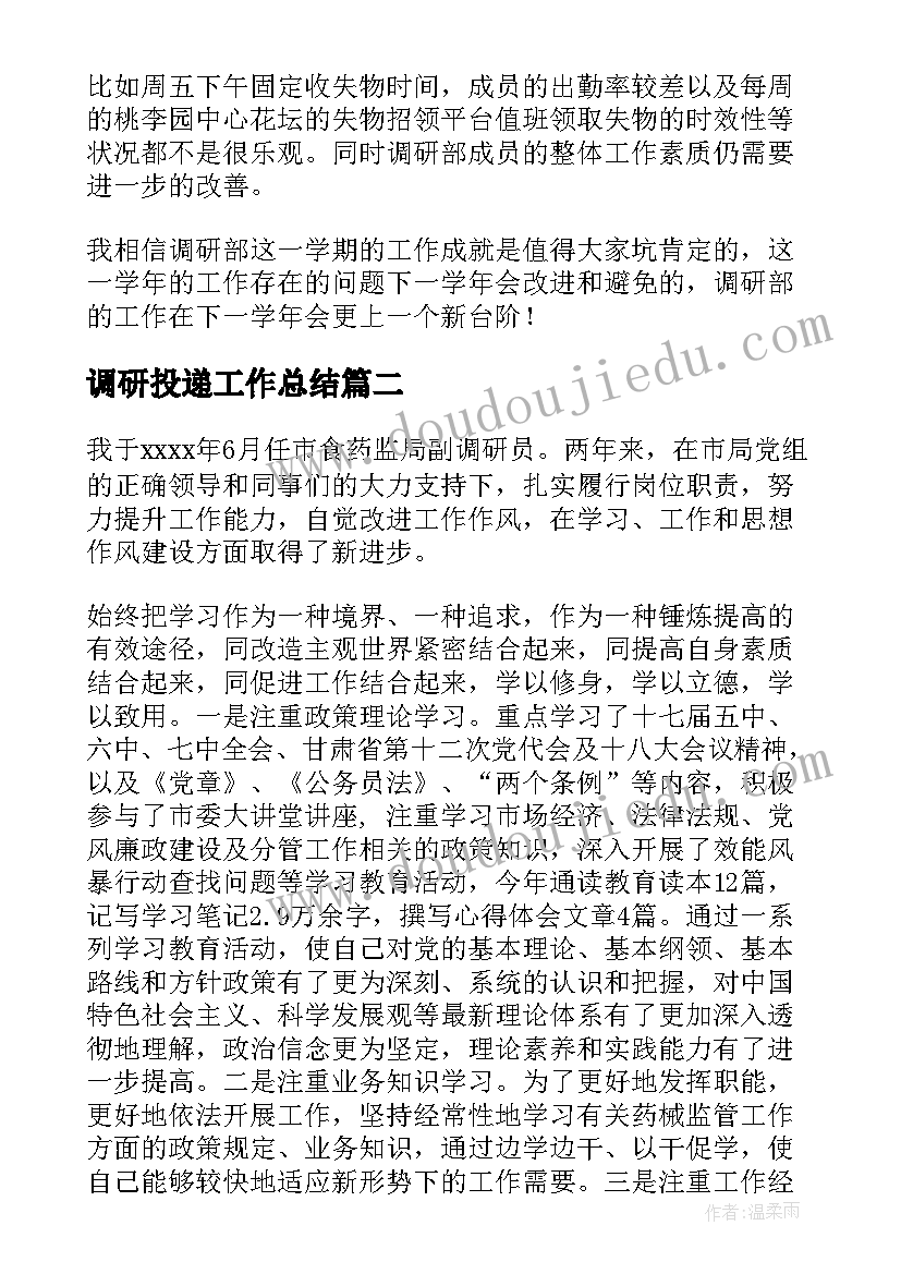 2023年调研投递工作总结(模板7篇)