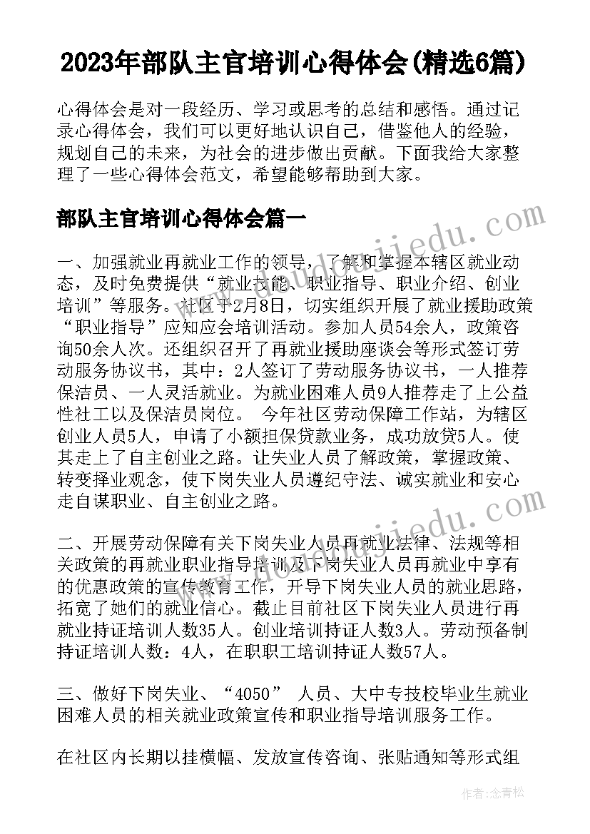 2023年部队主官培训心得体会(精选6篇)