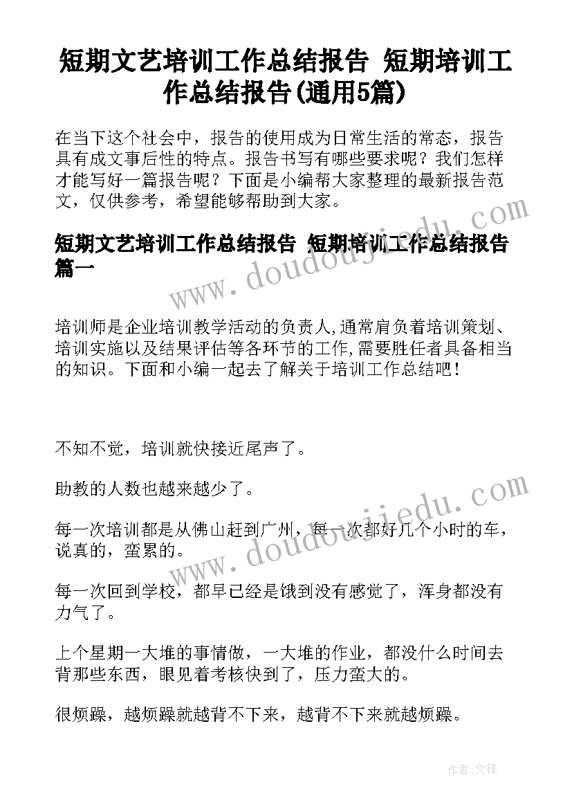 短期文艺培训工作总结报告 短期培训工作总结报告(通用5篇)