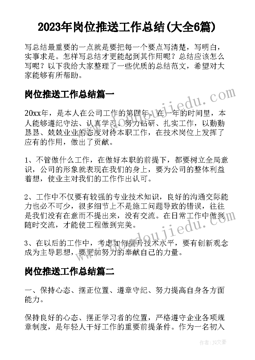 2023年岗位推送工作总结(大全6篇)