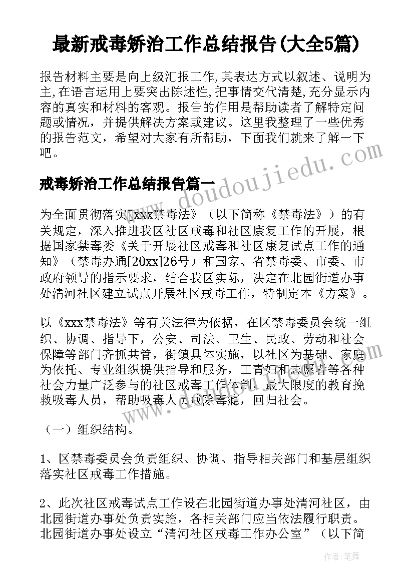 最新戒毒矫治工作总结报告(大全5篇)