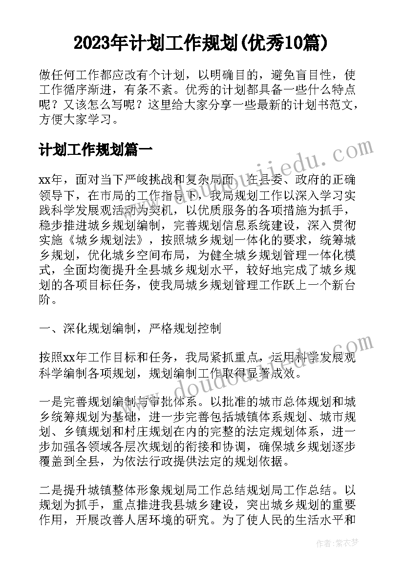 2023年计划工作规划(优秀10篇)