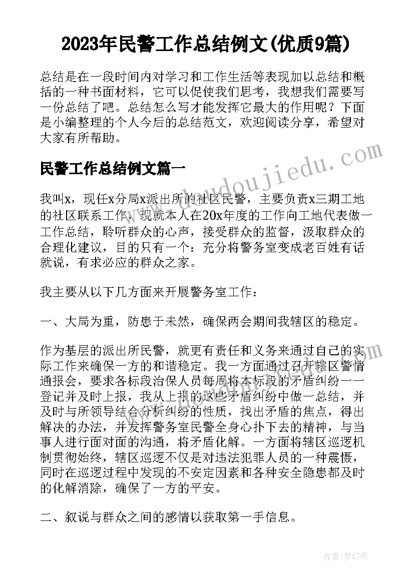 2023年民警工作总结例文(优质9篇)