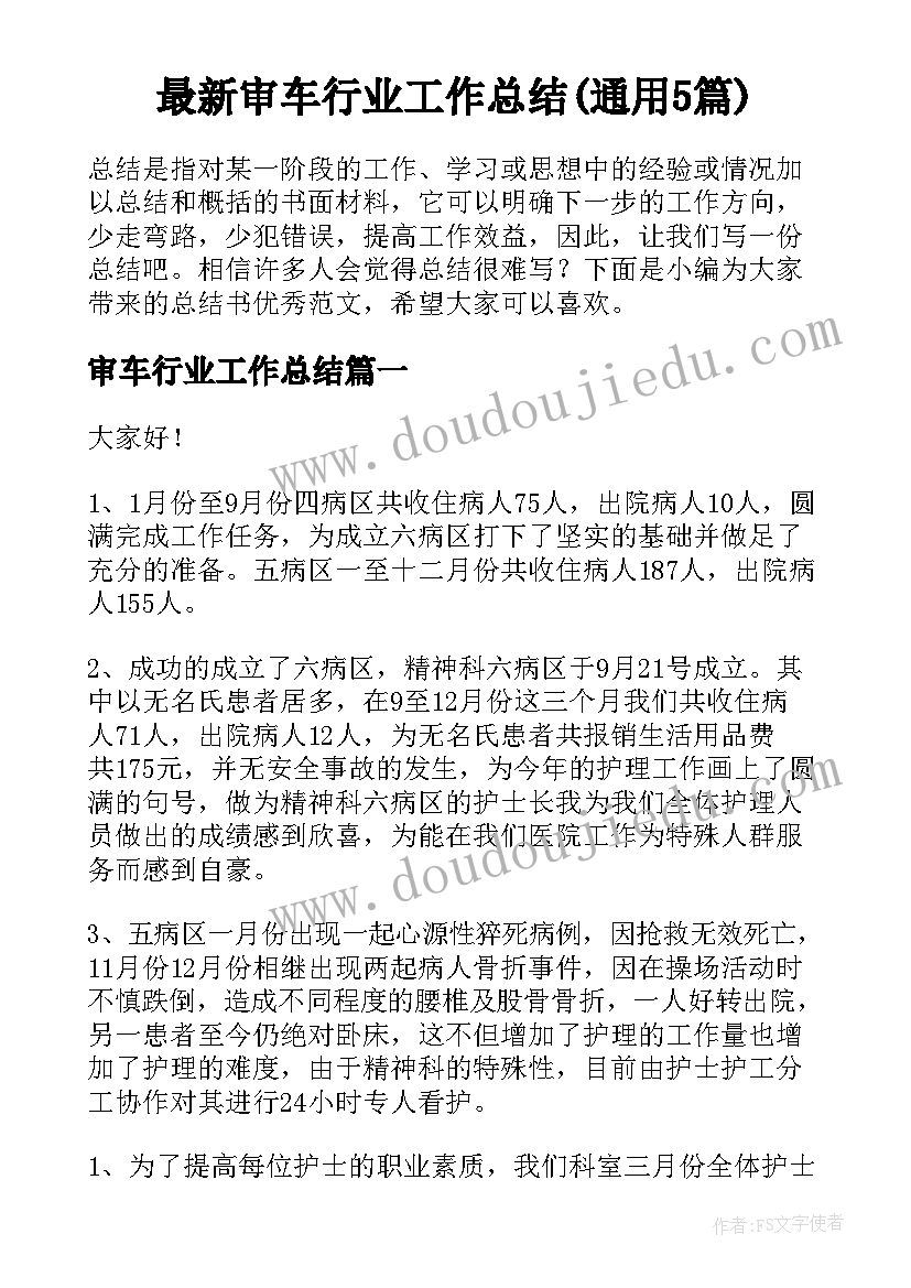 最新审车行业工作总结(通用5篇)