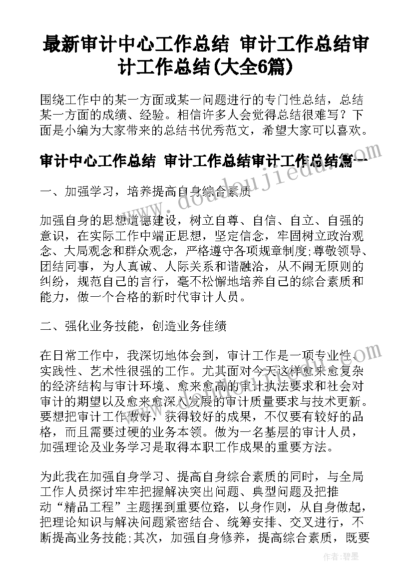 最新审计中心工作总结 审计工作总结审计工作总结(大全6篇)