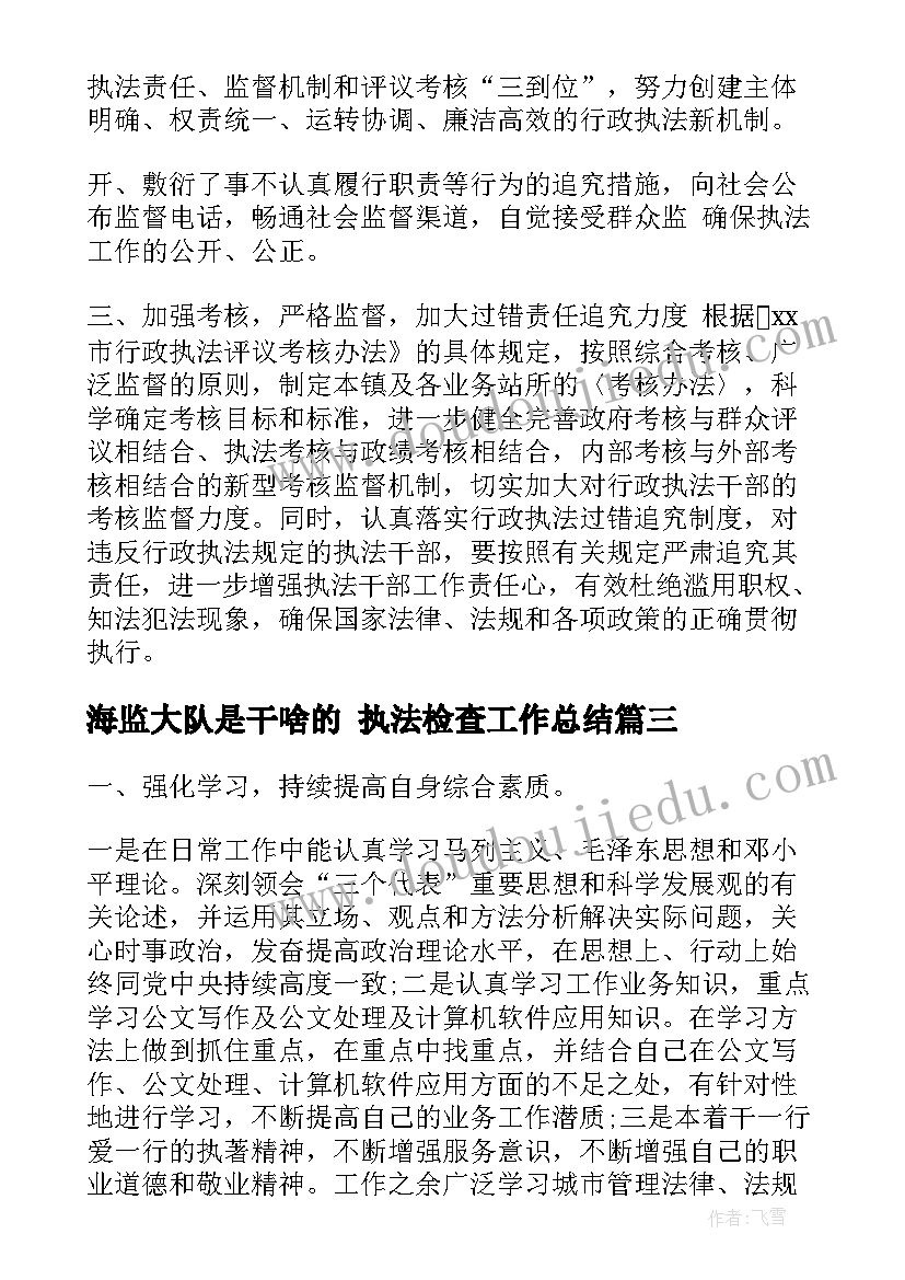 2023年海监大队是干啥的 执法检查工作总结(精选6篇)