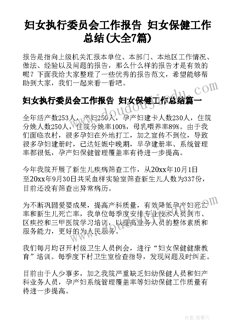 妇女执行委员会工作报告 妇女保健工作总结(大全7篇)