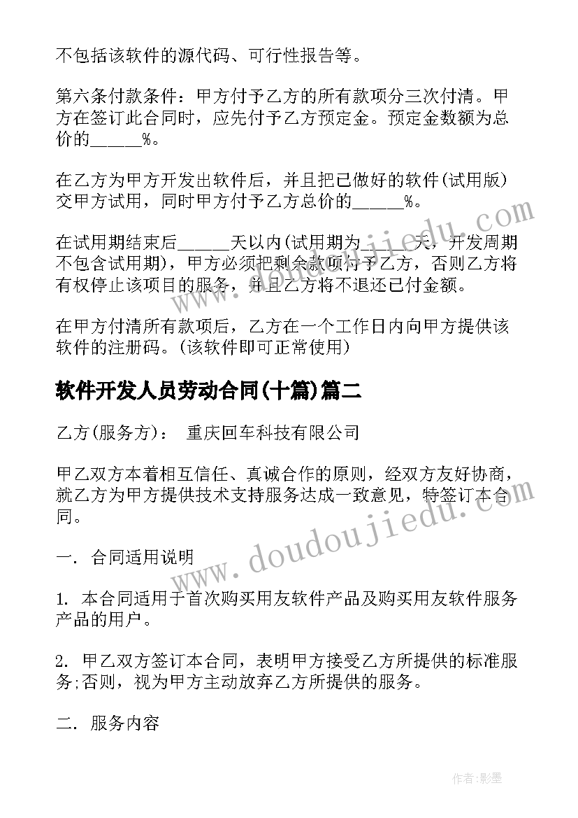 最新软件开发人员劳动合同(汇总10篇)