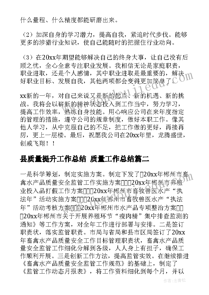 县质量提升工作总结 质量工作总结(大全10篇)