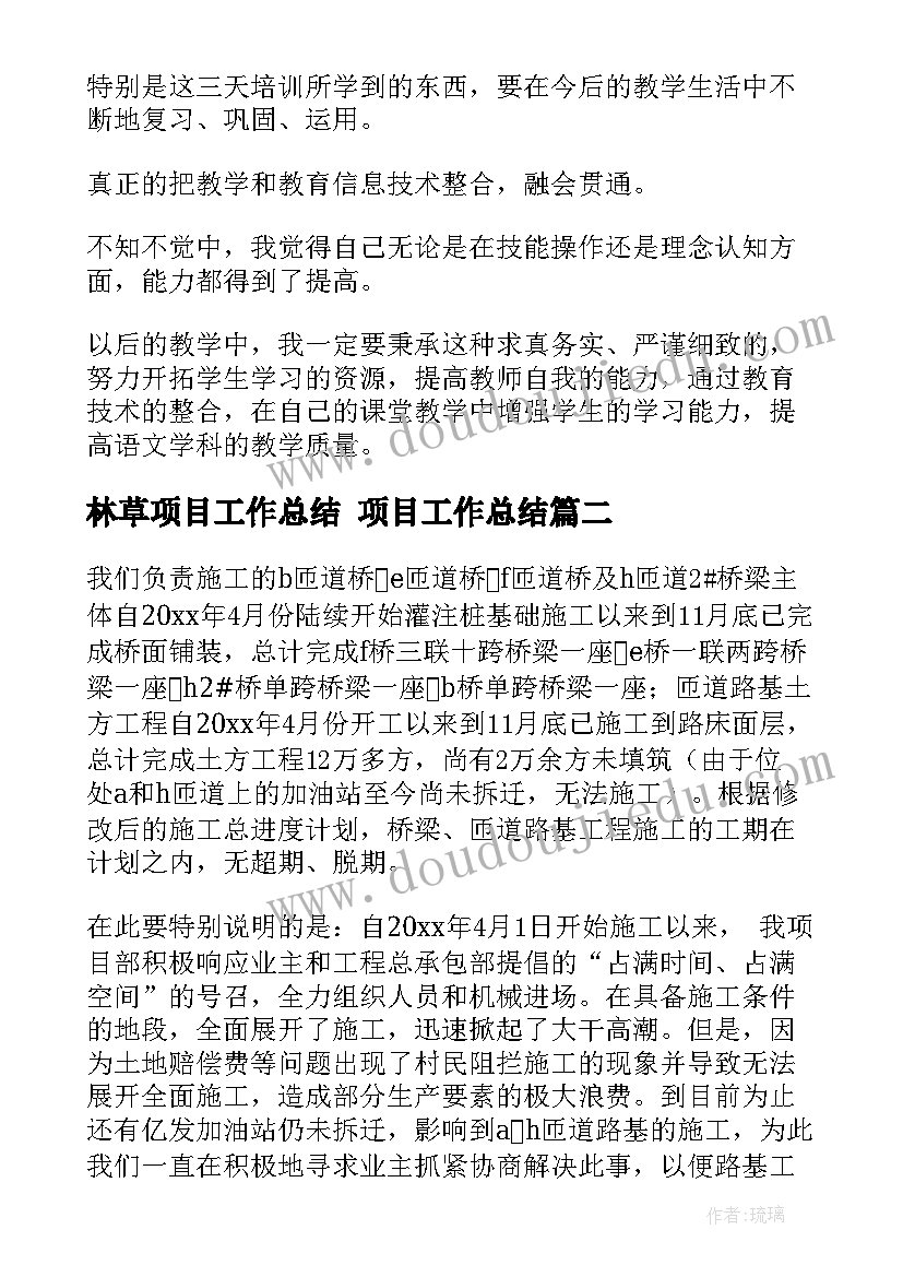 2023年林草项目工作总结 项目工作总结(模板8篇)