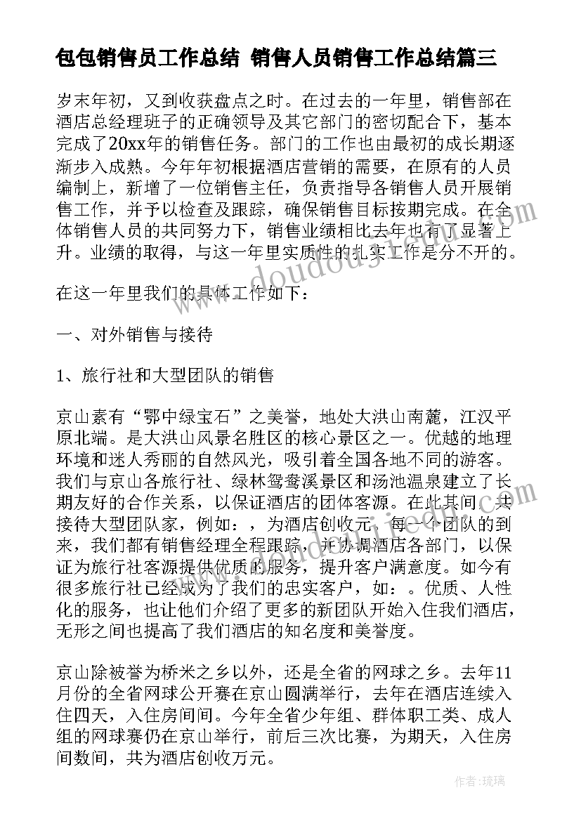 2023年包包销售员工作总结 销售人员销售工作总结(通用8篇)