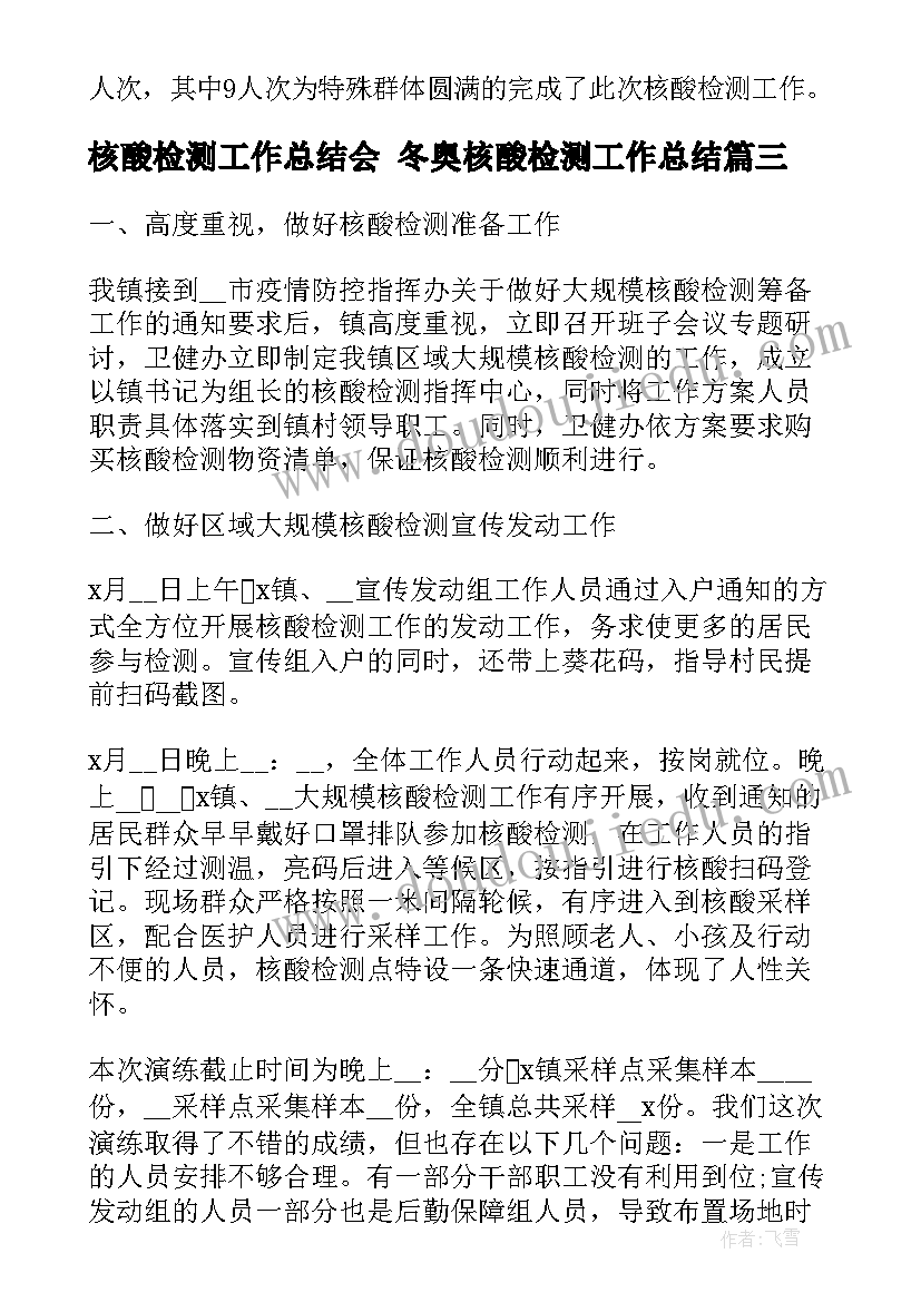 最新核酸检测工作总结会 冬奥核酸检测工作总结(模板5篇)