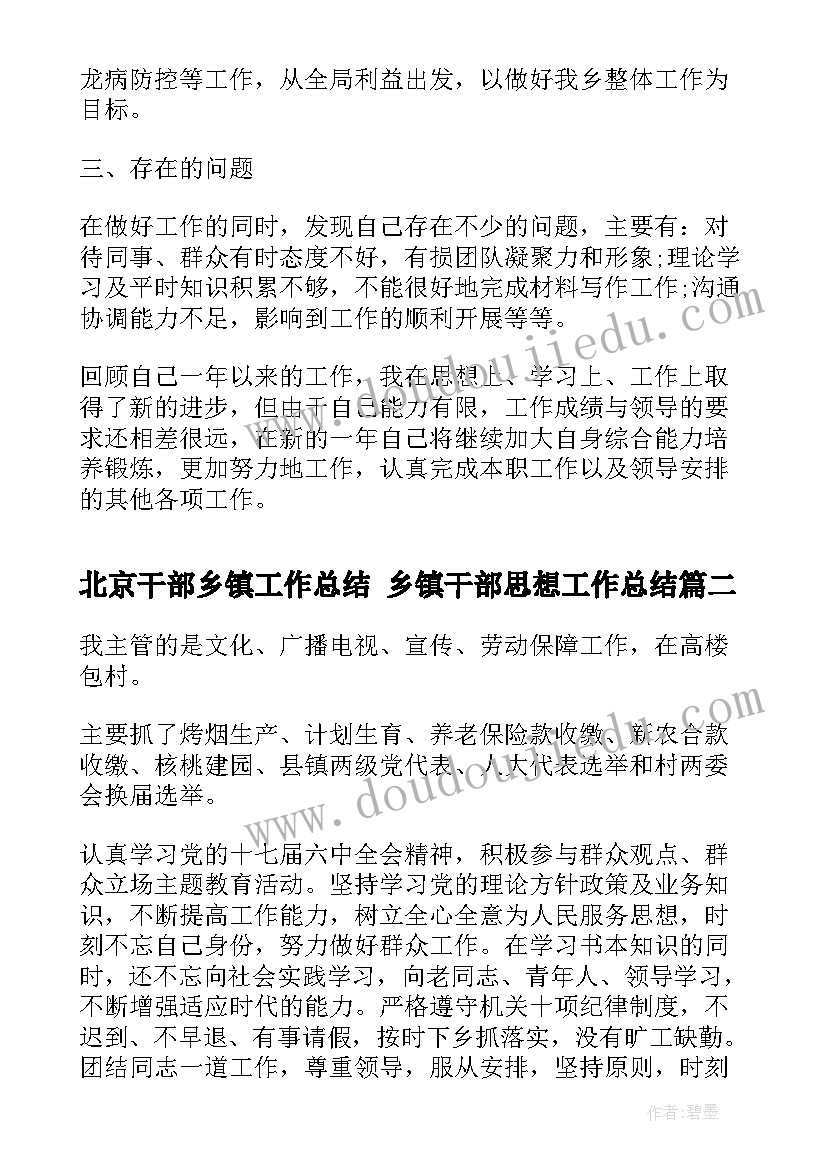 2023年北京干部乡镇工作总结 乡镇干部思想工作总结(优质7篇)