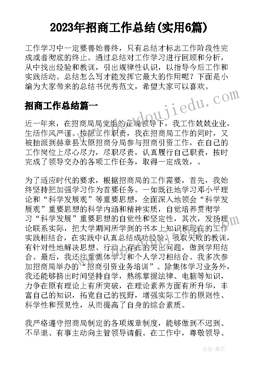 2023年招商工作总结(实用6篇)