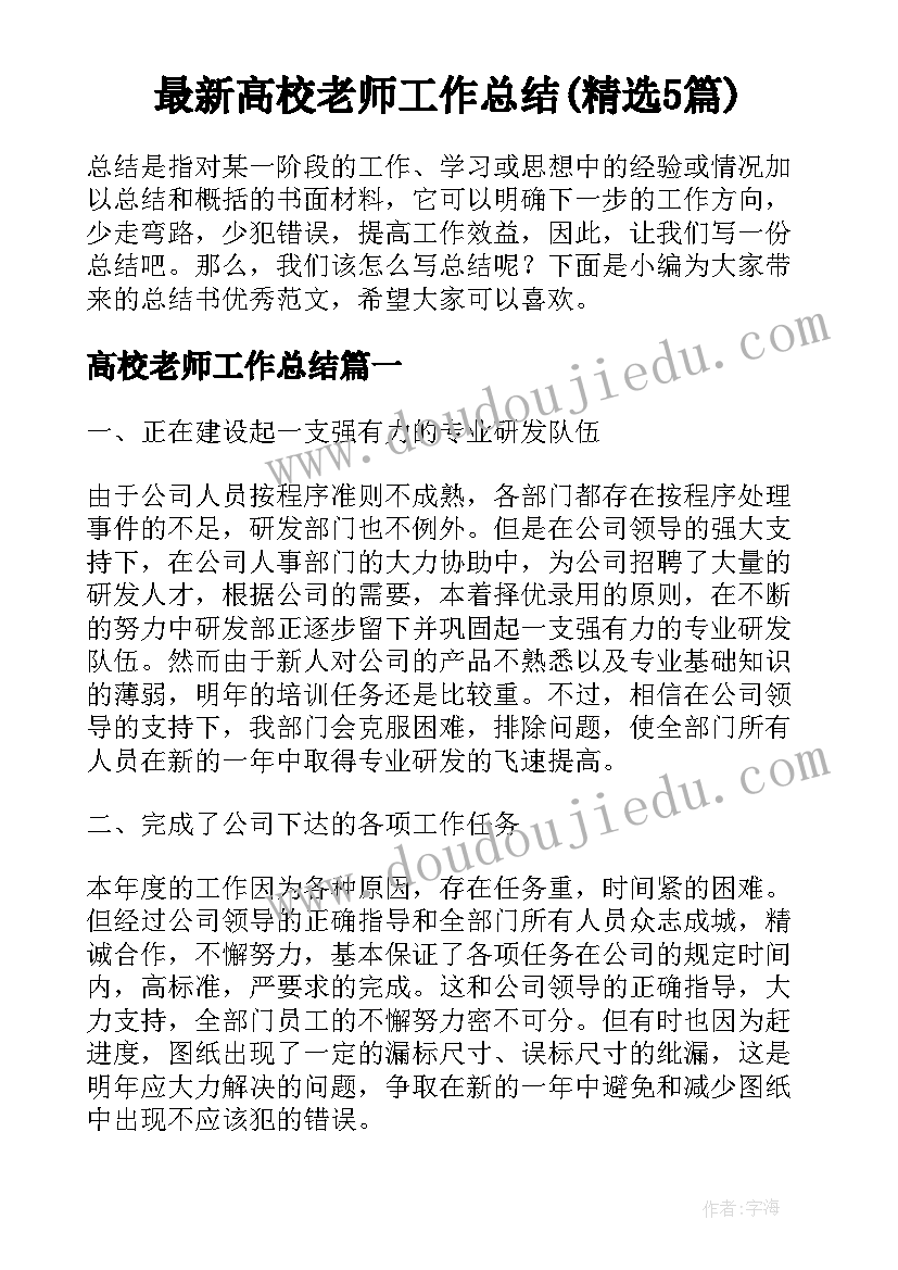 最新高校老师工作总结(精选5篇)