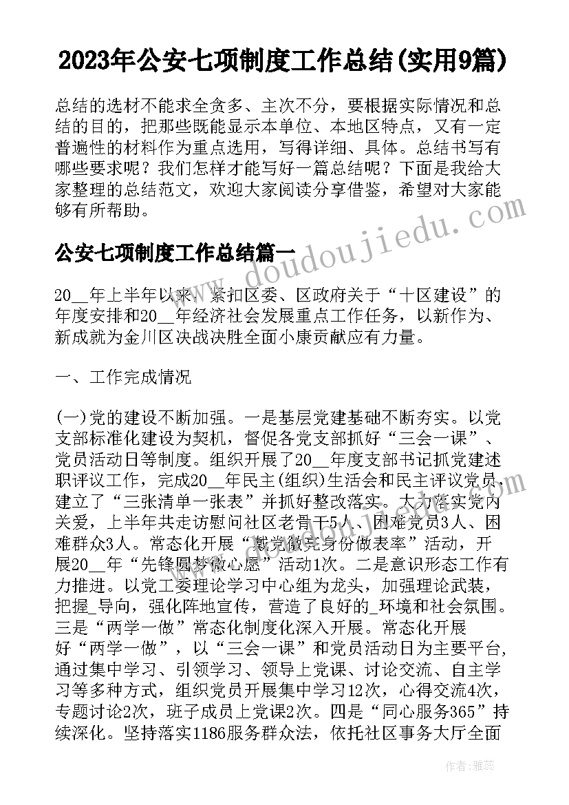 2023年公安七项制度工作总结(实用9篇)