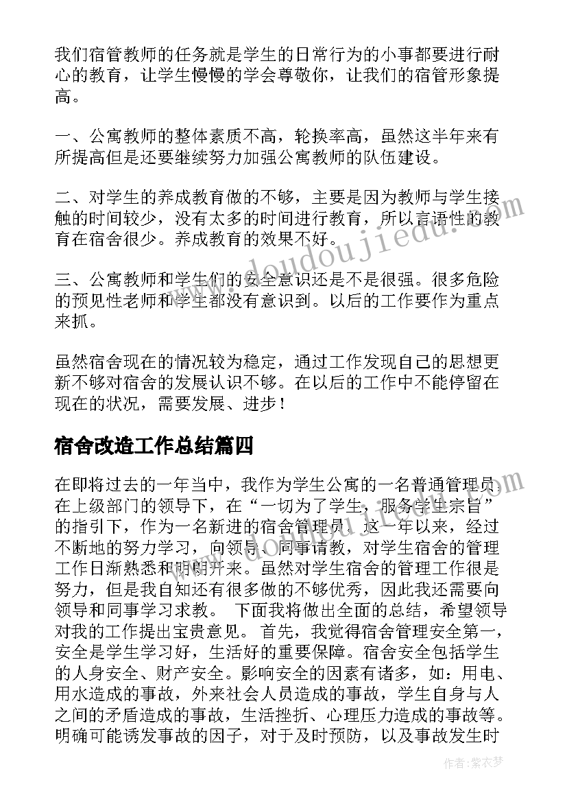 2023年宿舍改造工作总结(大全8篇)