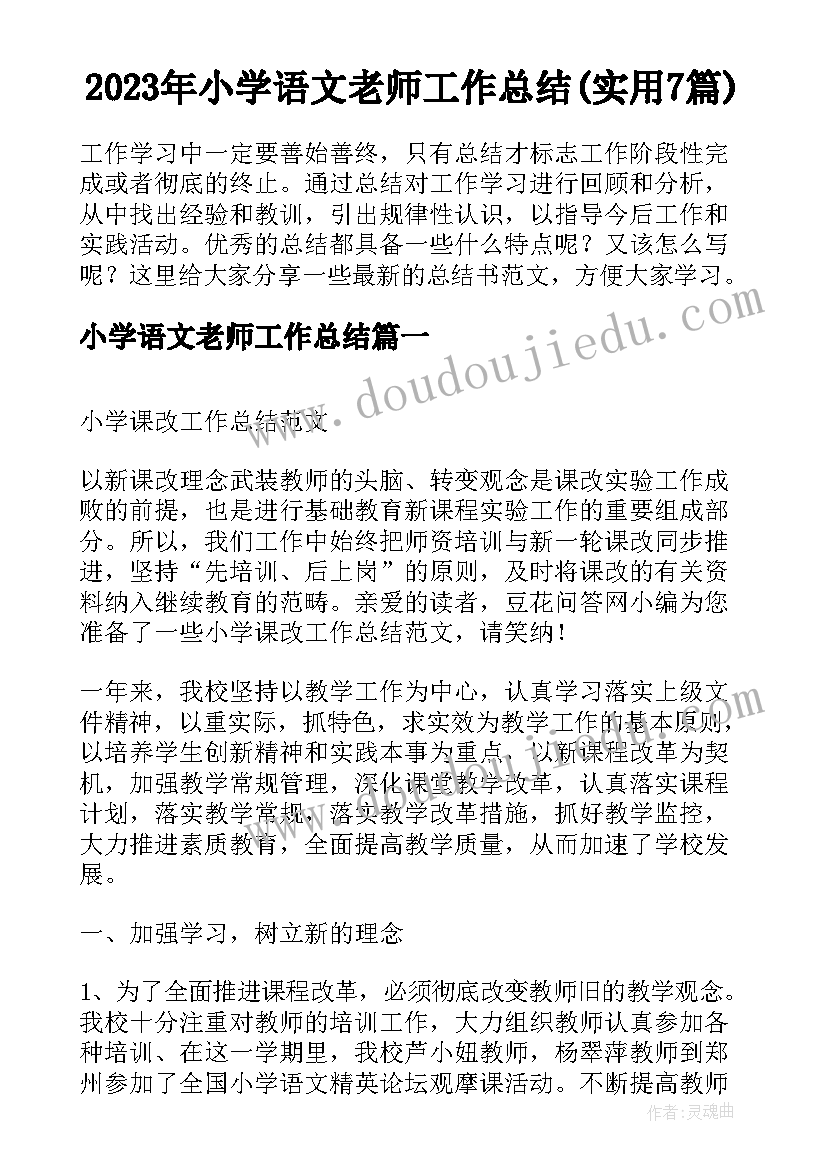 2023年小学语文老师工作总结(实用7篇)