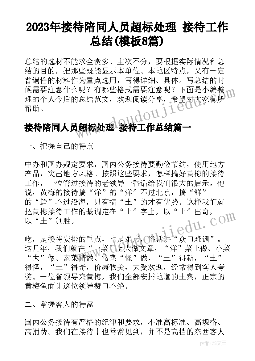 2023年接待陪同人员超标处理 接待工作总结(模板8篇)