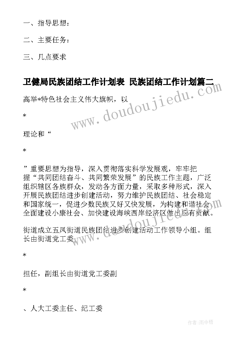 2023年卫健局民族团结工作计划表 民族团结工作计划(汇总10篇)