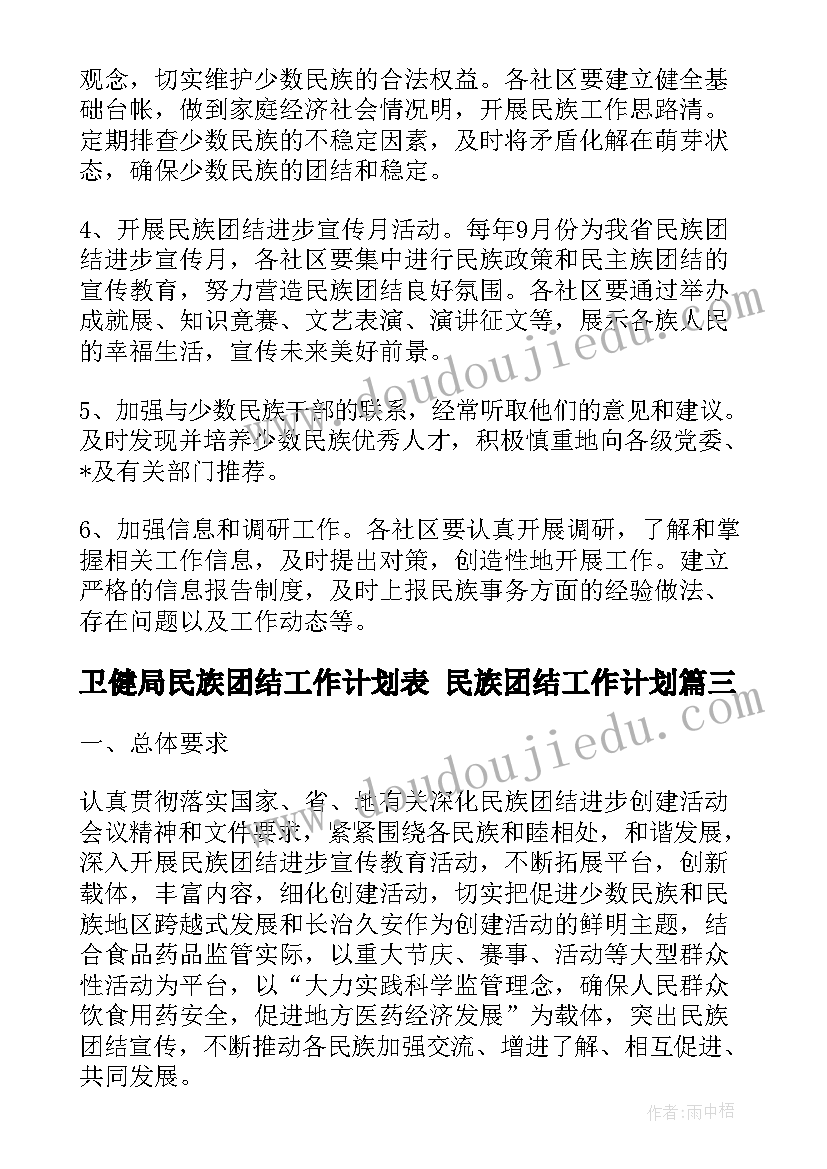 2023年卫健局民族团结工作计划表 民族团结工作计划(汇总10篇)