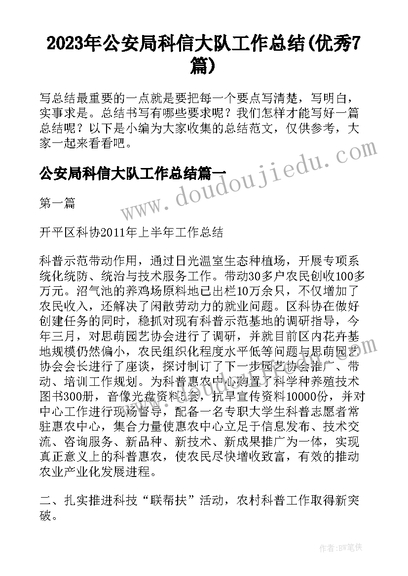 2023年公安局科信大队工作总结(优秀7篇)