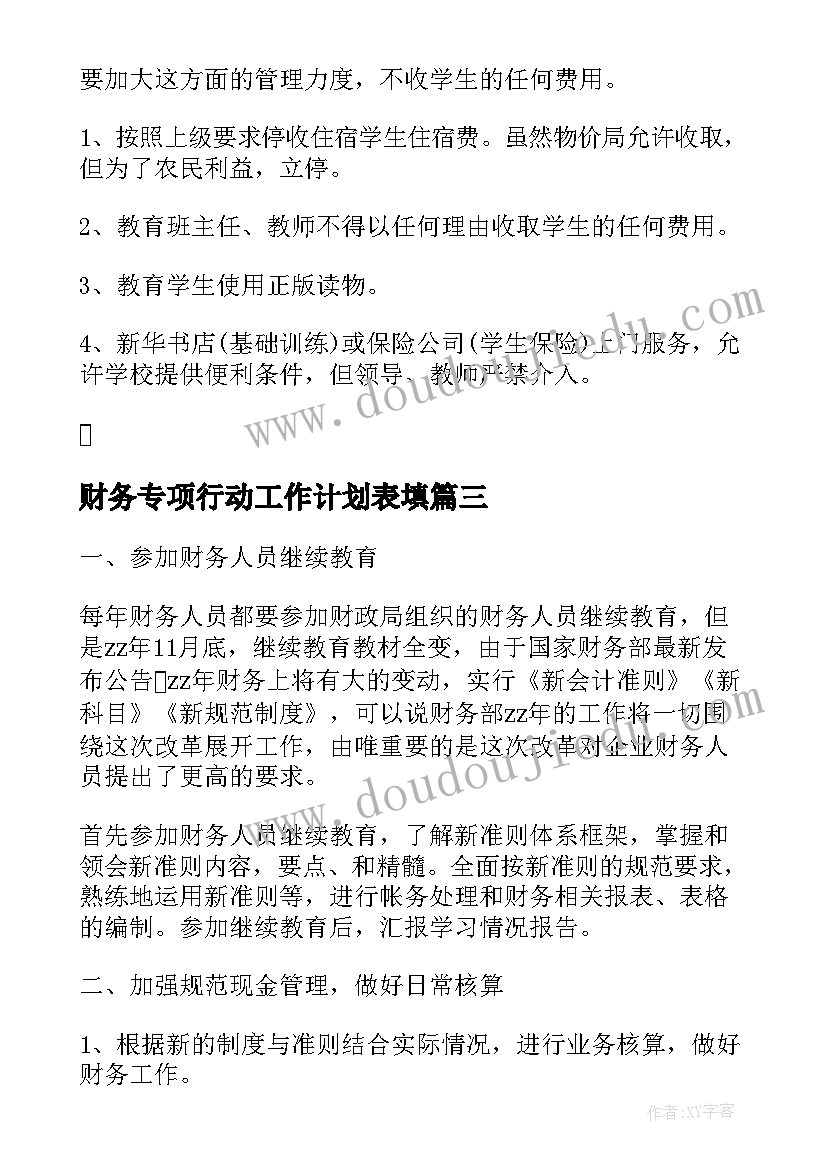 2023年财务专项行动工作计划表填(优秀5篇)