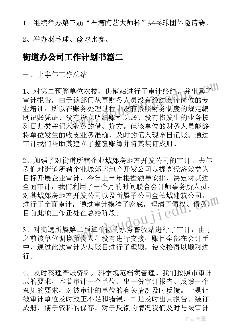 最新街道办公司工作计划书(通用6篇)