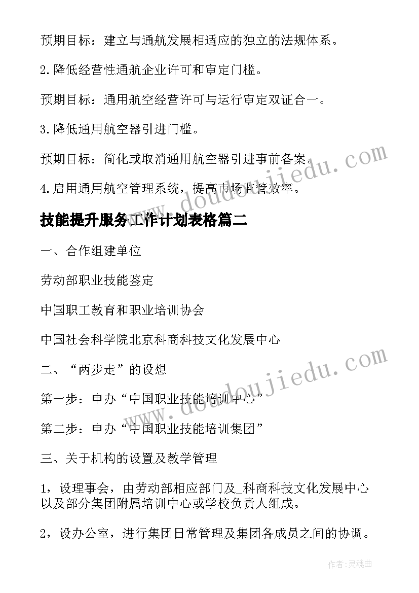 最新技能提升服务工作计划表格(通用5篇)