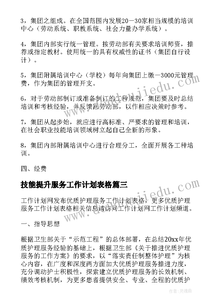 最新技能提升服务工作计划表格(通用5篇)