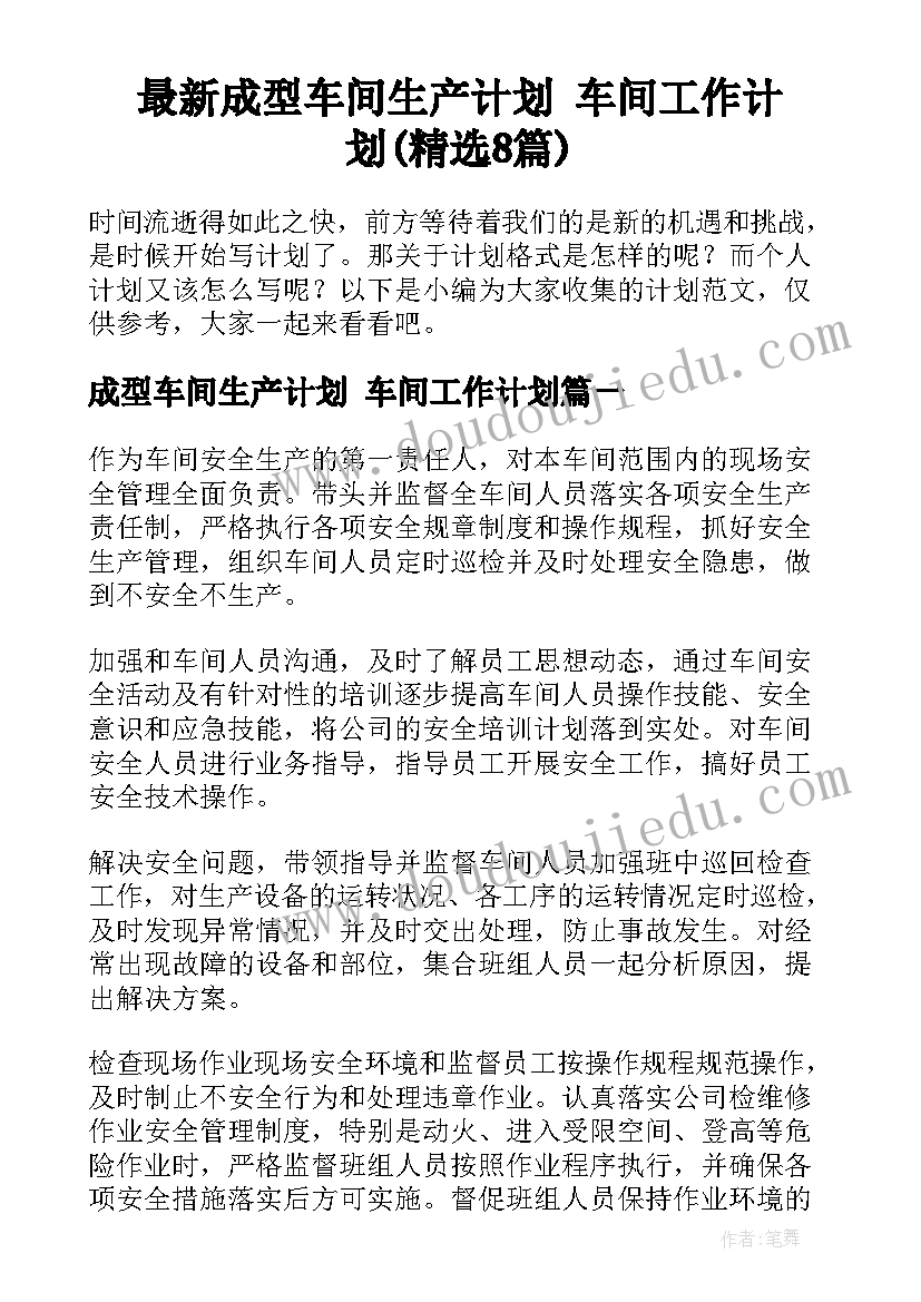 最新成型车间生产计划 车间工作计划(精选8篇)