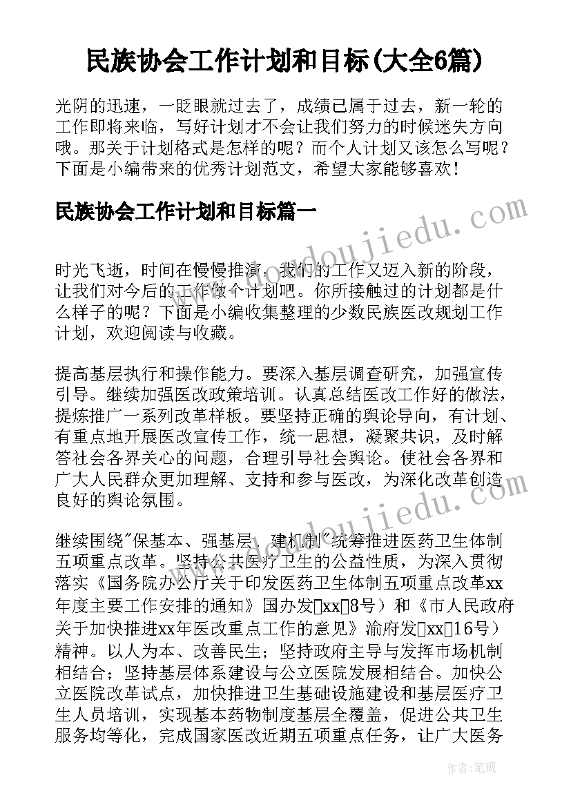 民族协会工作计划和目标(大全6篇)