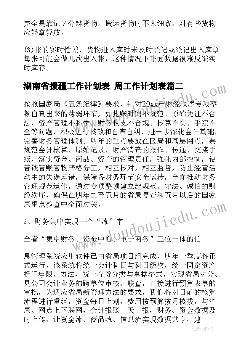 2023年湖南省援疆工作计划表 周工作计划表(优质6篇)