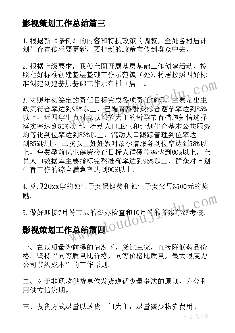 影视策划工作总结(优秀8篇)