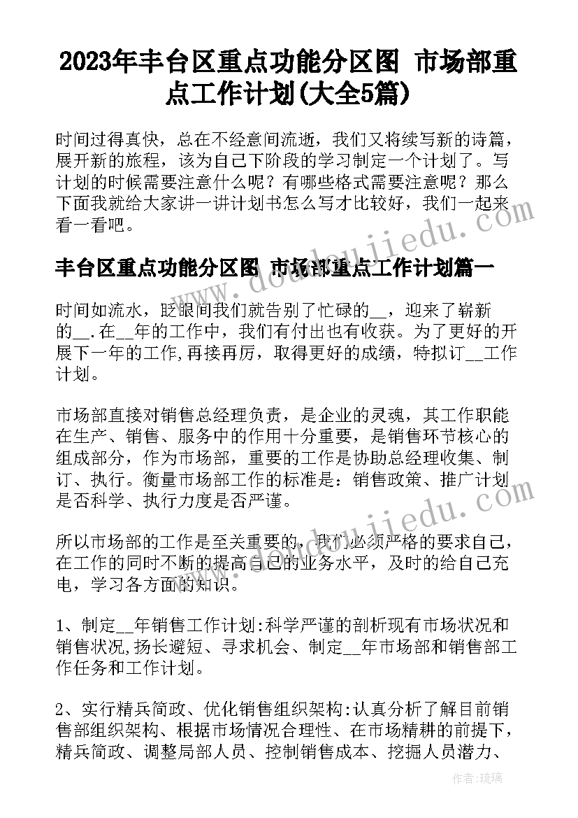 2023年丰台区重点功能分区图 市场部重点工作计划(大全5篇)