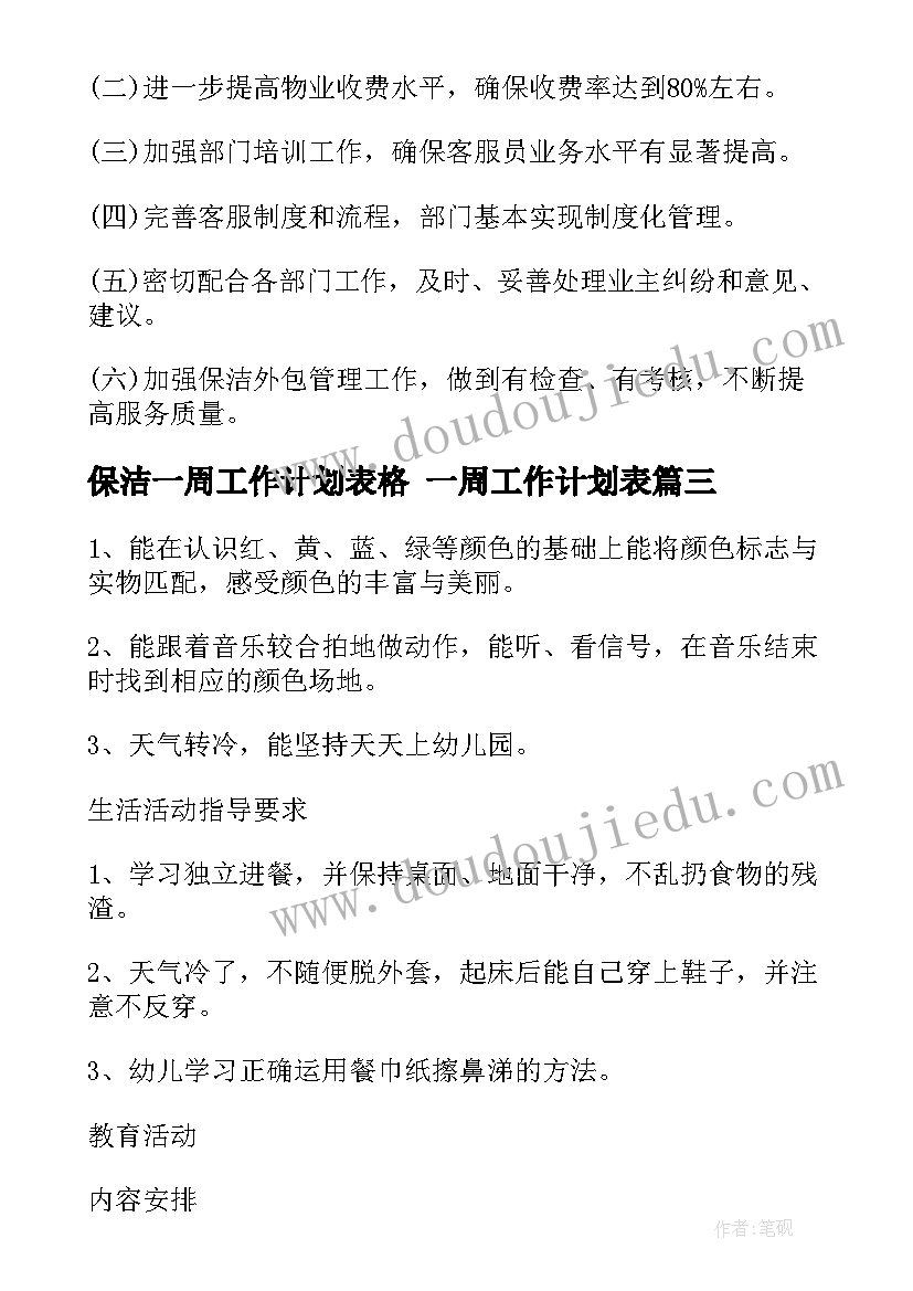 保洁一周工作计划表格 一周工作计划表(精选9篇)